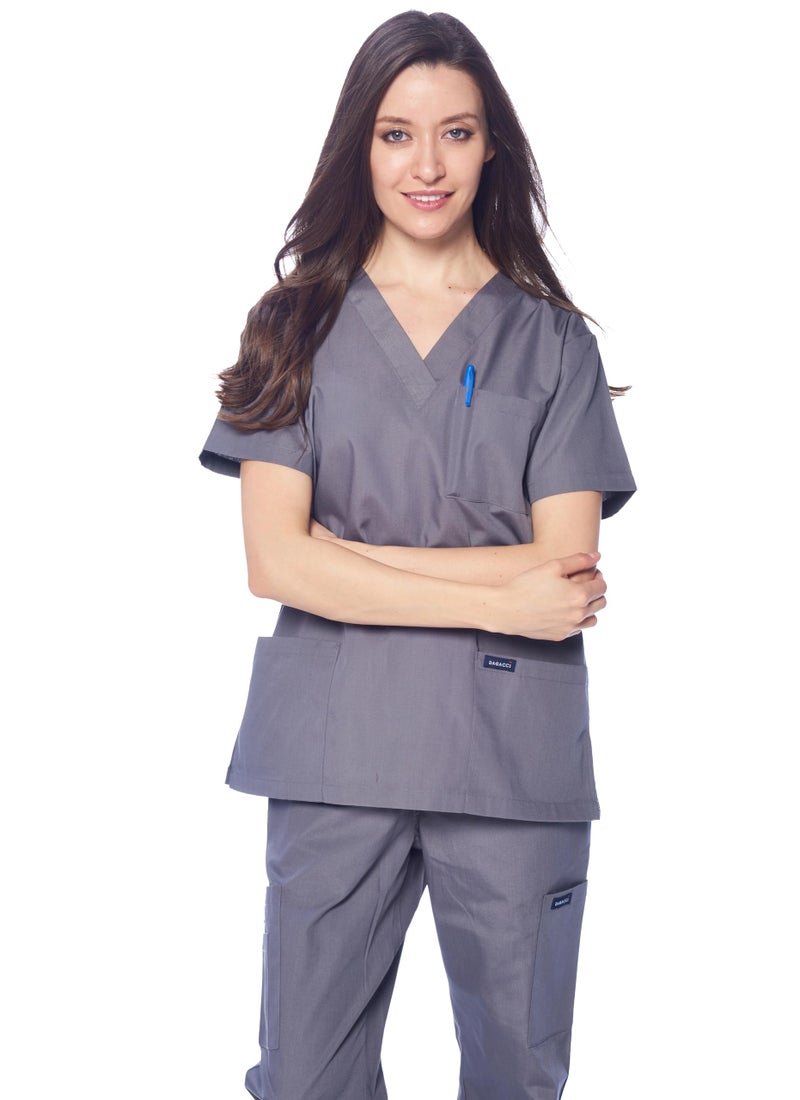 Dagacci Medical Uniform Womens and Mens Scrubs Set Medical Scrubs Shirt Top and Pant, Pewter Gray, Medium, - Image 4