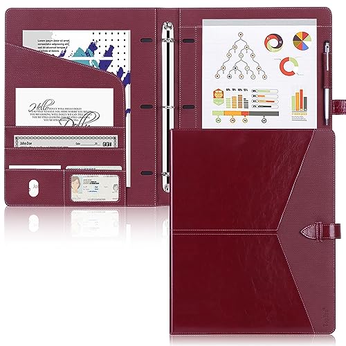 Toplive Padfolio 3 Ring Binder Organizer Business Portfolio Folder for Women, A4/ Letter Size PU Leather Portfolio Padfolio for Interview Conference Presentation, Wine Red - Image 1