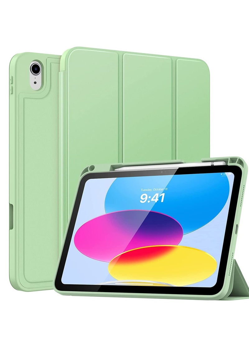 Smart New iPad 10.9 Inch Case 2022 10th Gen With Pencil Holder Trifold Stand Smart Cover Leather Case Auto Wake Sleep Green - Image 1