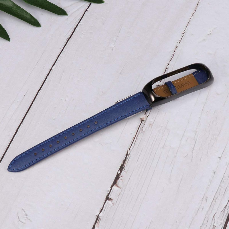 حزام ساعة ذكية بديل من الجلد الأزرق متوافق مع Mi Band 4 - Image 4