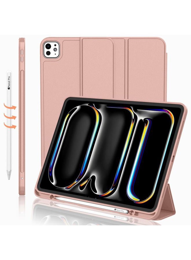 iMieet for iPad Pro 11 Inch Case M4 2024 (5th Generation) with Pencil Holder, [Support Pencil Pro and Pencil (USB-C)], Trifold Stand Smart Case with Soft TPU Back, Auto Wake/Sleep (Rose Gold) - Image 1