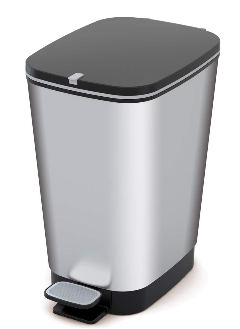 KIS Kis Chic Waste Container, Silver, 10L with Foot Pedal, 18 x 27 x 30 cm  - Image 1