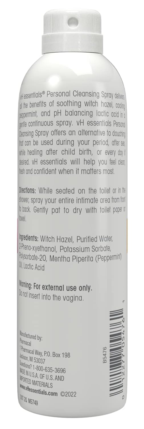 vH essentials Personal Cleansing Spray pH Balancing Lactic Acid StingFree Witch Hazel Formula Fragrance free Paraben free Sprays upside down for easy external intimate cleansing 4 floz - Image 2
