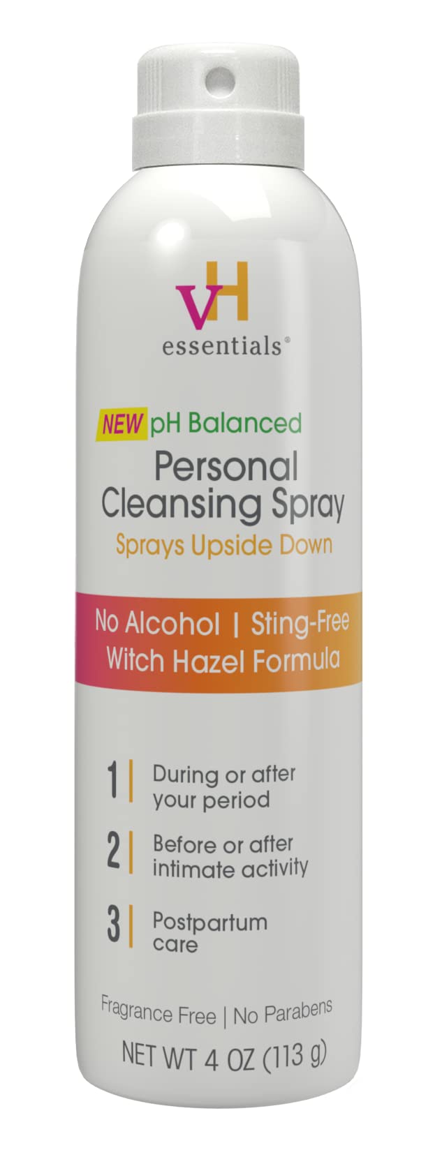 vH essentials Personal Cleansing Spray pH Balancing Lactic Acid StingFree Witch Hazel Formula Fragrance free Paraben free Sprays upside down for easy external intimate cleansing 4 floz - Image 1