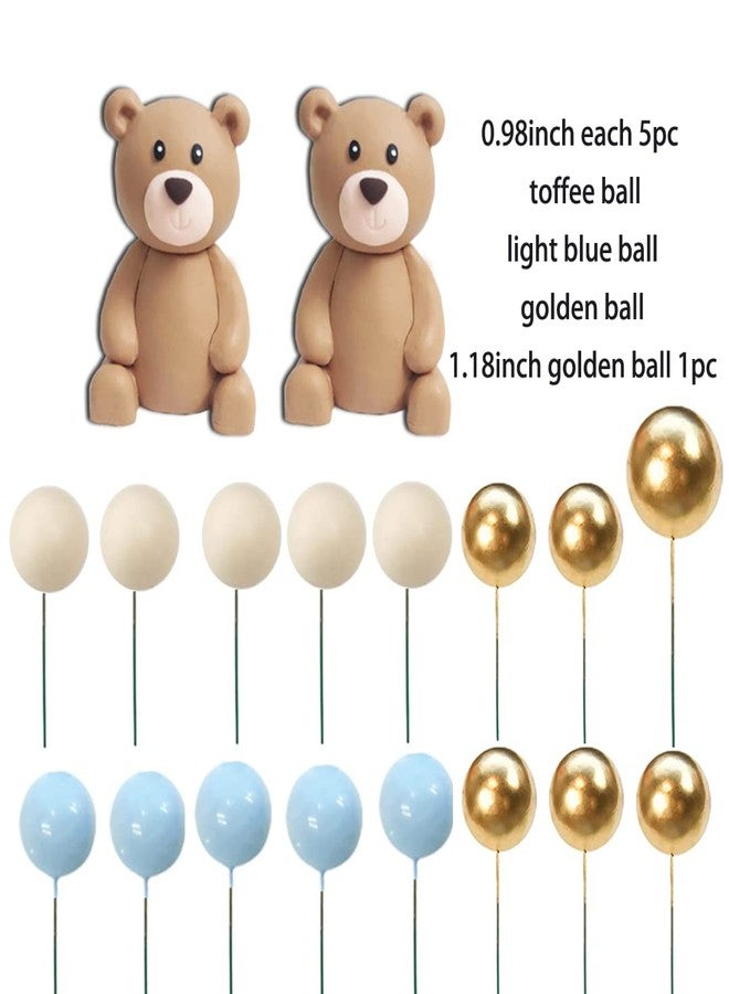 GmakCeder Baby Bear Cake Topper Blue Ball Cake Decor for Boy (blue ball 2bears set) - Image 2