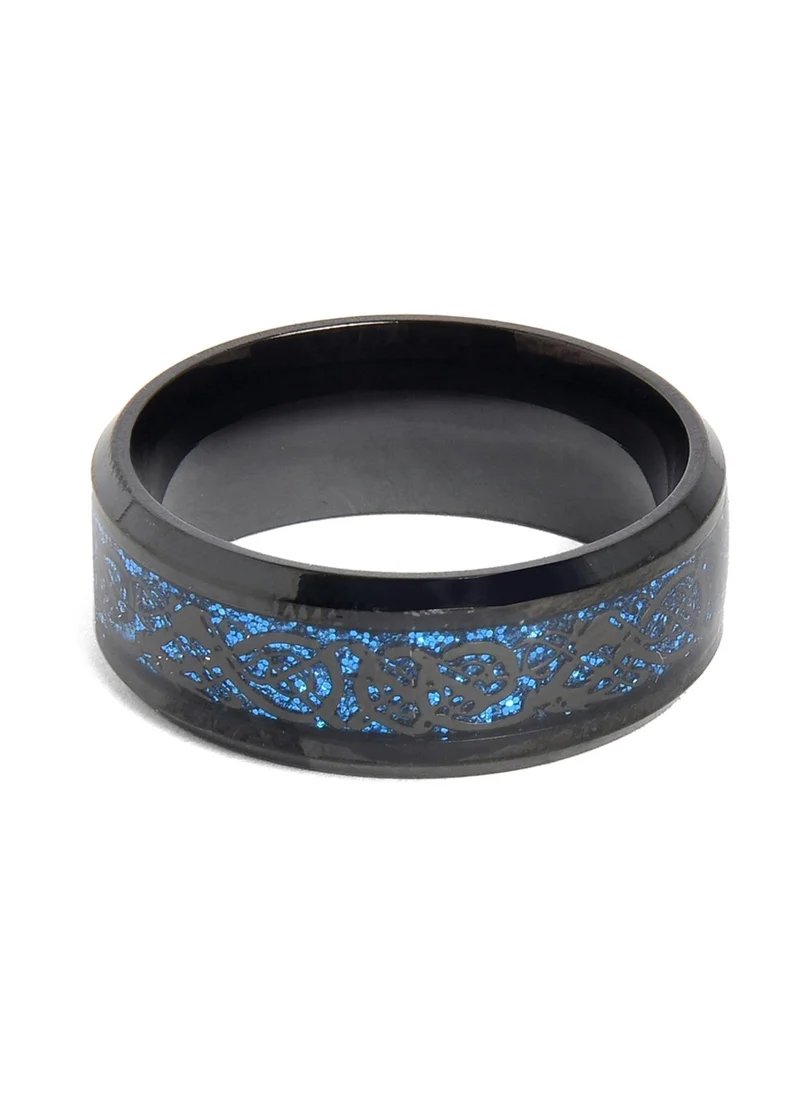 سوهي Black & Blue Textured Band Finger Ring