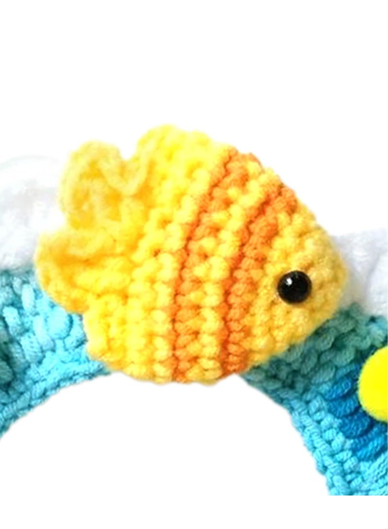 1pc Knitted Pet Collar, Cute Cat Collar, Kitten Collar Hand Woven Breathable Comfortable Stylish Knitted Cat Bib Collar with Adjustable Rope for Pet Cat Dog(M, 25cm-Sea) - Image 4