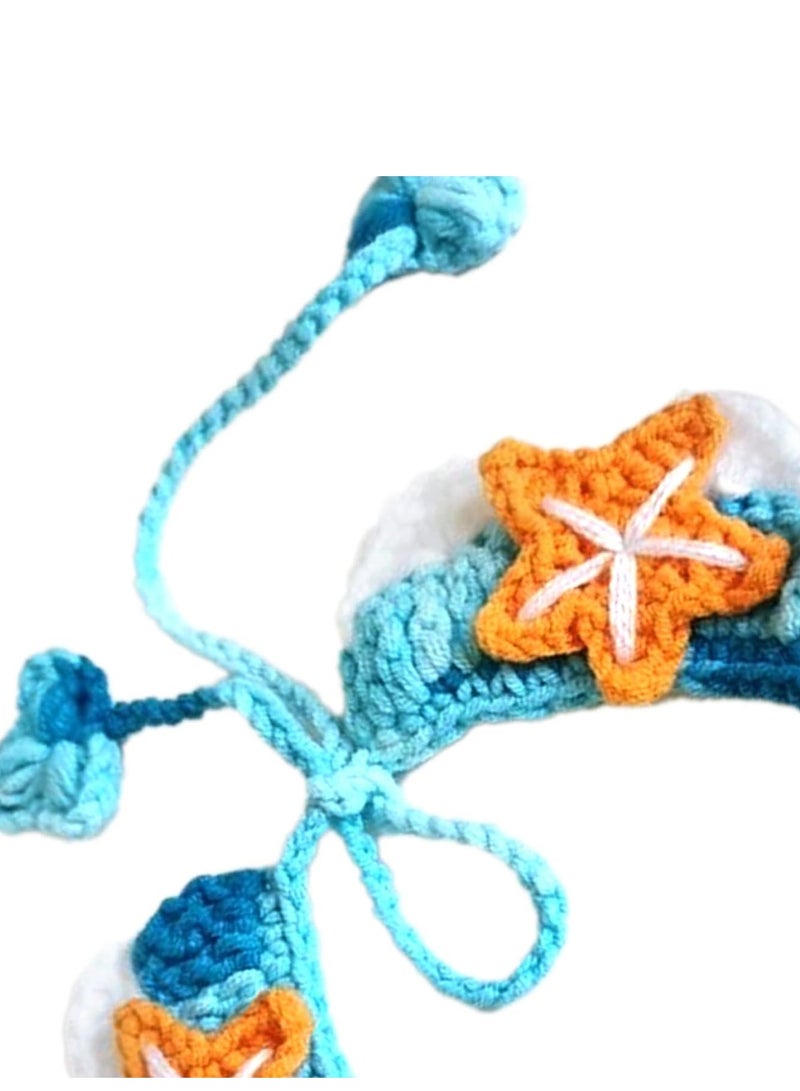 1pc Knitted Pet Collar, Cute Cat Collar, Kitten Collar Hand Woven Breathable Comfortable Stylish Knitted Cat Bib Collar with Adjustable Rope for Pet Cat Dog(M, 25cm-Sea) - Image 3