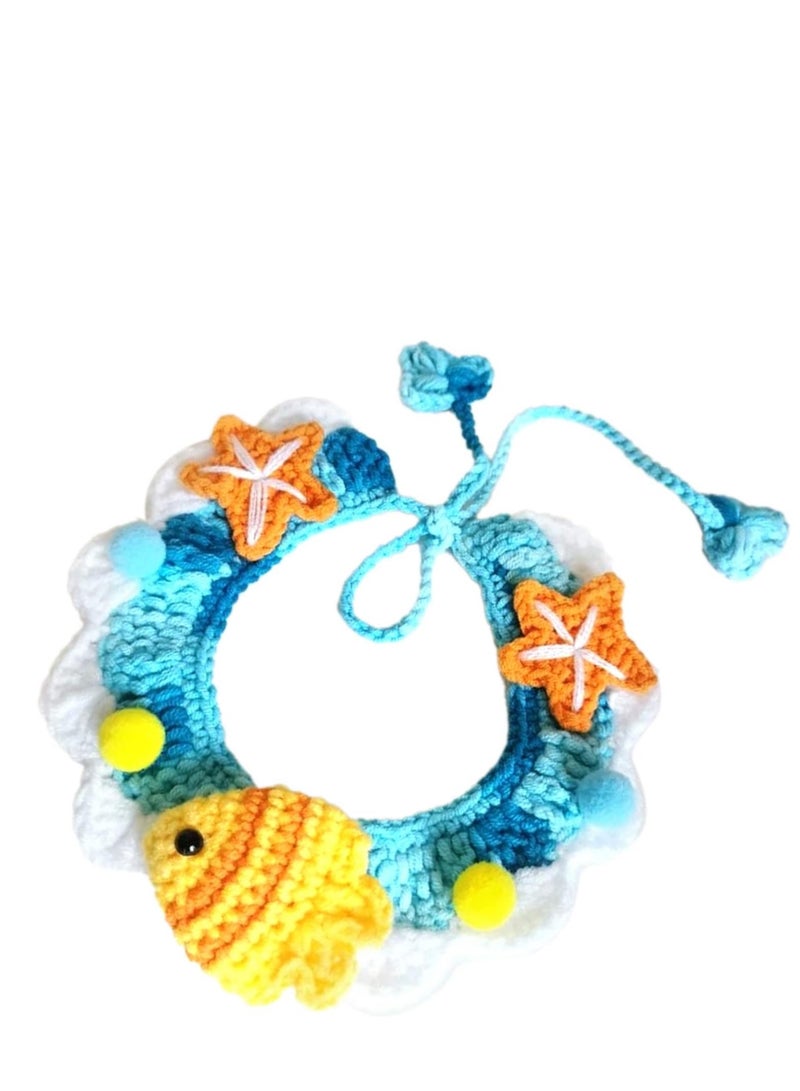1pc Knitted Pet Collar, Cute Cat Collar, Kitten Collar Hand Woven Breathable Comfortable Stylish Knitted Cat Bib Collar with Adjustable Rope for Pet Cat Dog(M, 25cm-Sea) - Image 5
