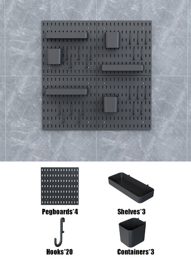 Pegboard Wall Organizer Kit, Wall Shelf Storage Display Rack, 4 Pack Modular Hanging for Wall Organizer,Hanging Pegboard DIY Decoration for Home & Office,Wall Organizer for Home Office, Black