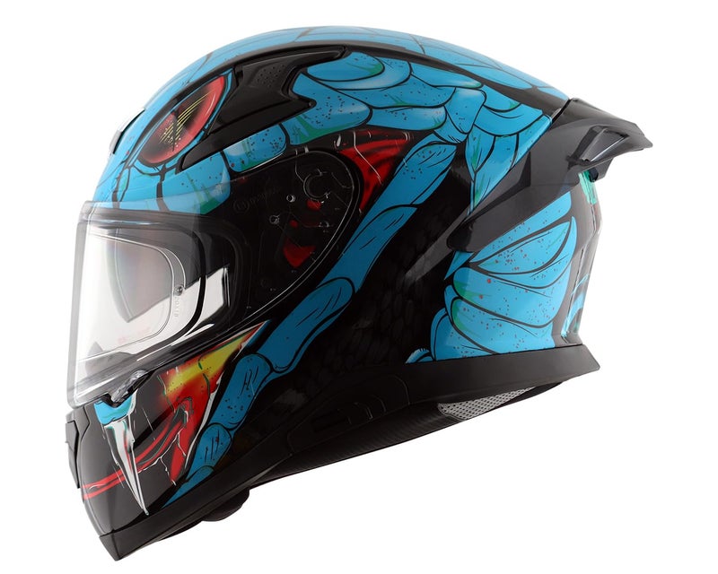 Axor Apex Venomous ISI ECE DOT Certified Full Face Dual Visor Helmet for Men and Women with Pinlock Fitted Outer Clear Visor and Inner Smoke Sun Visor Black Neon Blue(XL) - Image 1