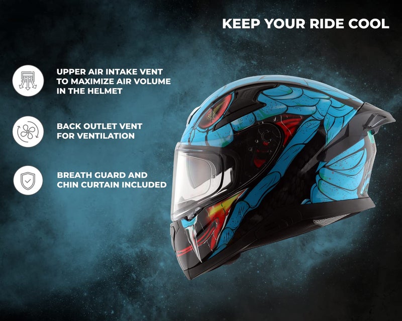 Axor Apex Venomous ISI ECE DOT Certified Full Face Dual Visor Helmet for Men and Women with Pinlock Fitted Outer Clear Visor and Inner Smoke Sun Visor Black Neon Blue(XL) - Image 3