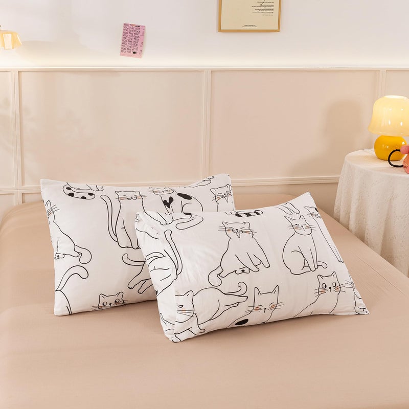 ECOCOTT ECOCOTT 2 Pack Pillowcase Standard Size  Cartoon Cats Pattern Pillow Cases Set  100% Cotton Pillow Covers with Envelope Closure (Standard  20""x26"")  - Image 2