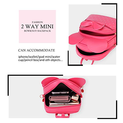 KL928 Girls Mini Backpack Bowknot Polka Dot Cute Small Daypacks Convertible Shoulder Bag Purse for Women - Image 3