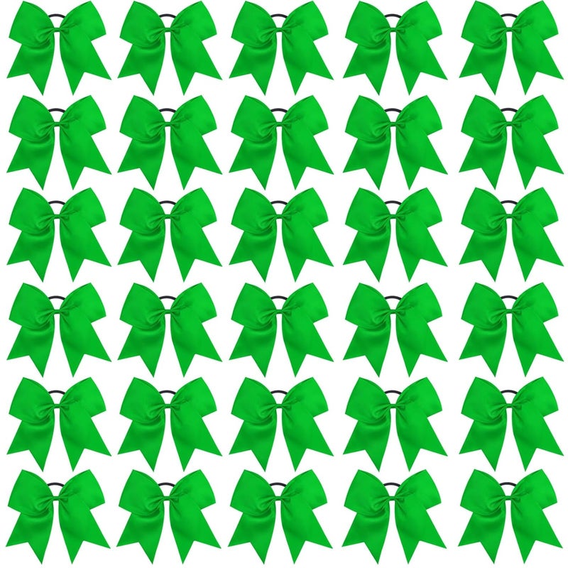 CN 30PCS 8 Large Cheer Bows Cheerleading Bows Ponytail Holder for Girls Grosgrain Ribbon Cheer Hair Bows with Elastic Hair Tie for Cheerleader College Sports Softball Competition Green