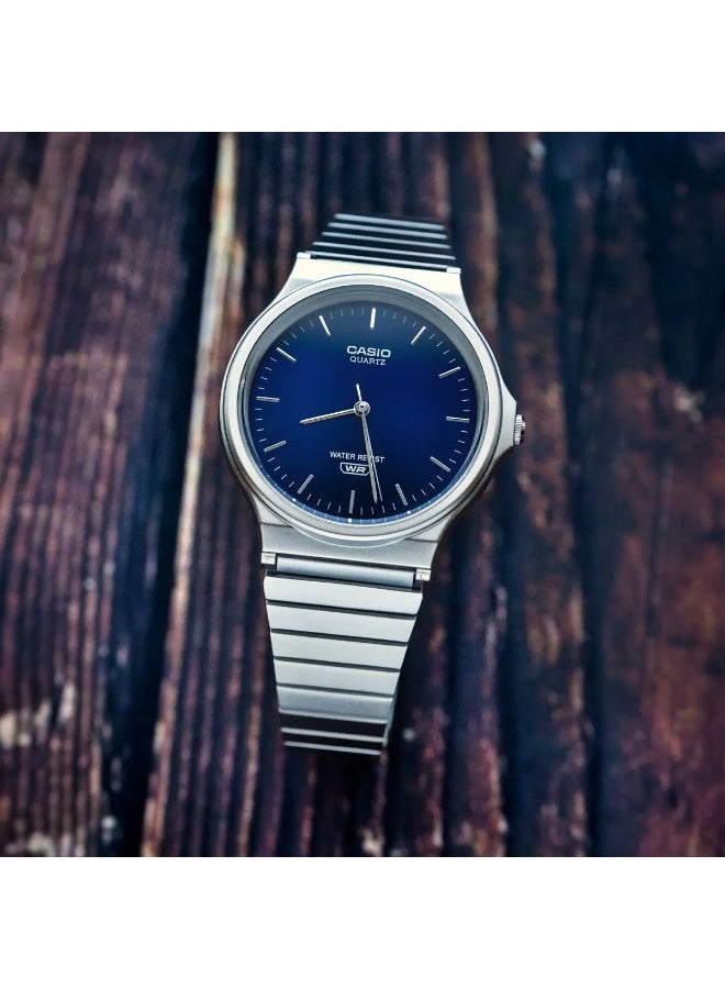 Casio Analog Quartz Wrist Watch with Blue Dial and Silver-Tone Band - Image 3