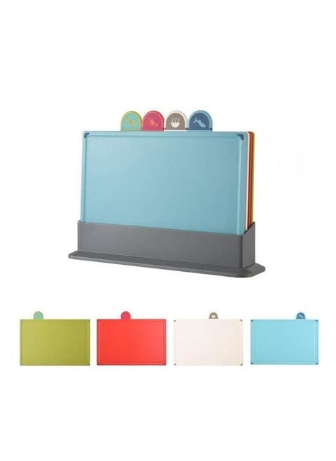 COOLBABY Cutting Board 4 pcs set with Storage Plastic Chopping Board Set with Holder Color Coded for Food Preparation with Storage Stand Easy to Clean