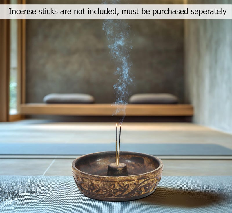 COTTON CRAFT - Wooden Incense Holder - 2 Pack Hand Carved Floral Incense Burner - Ash Catcher Bowl - Incense Sticks Aroma Room Freshener Zen Home DÃ©cor Gift - Yoga Meditation - 5 x 5 x 1.5 - Natural - Image 5