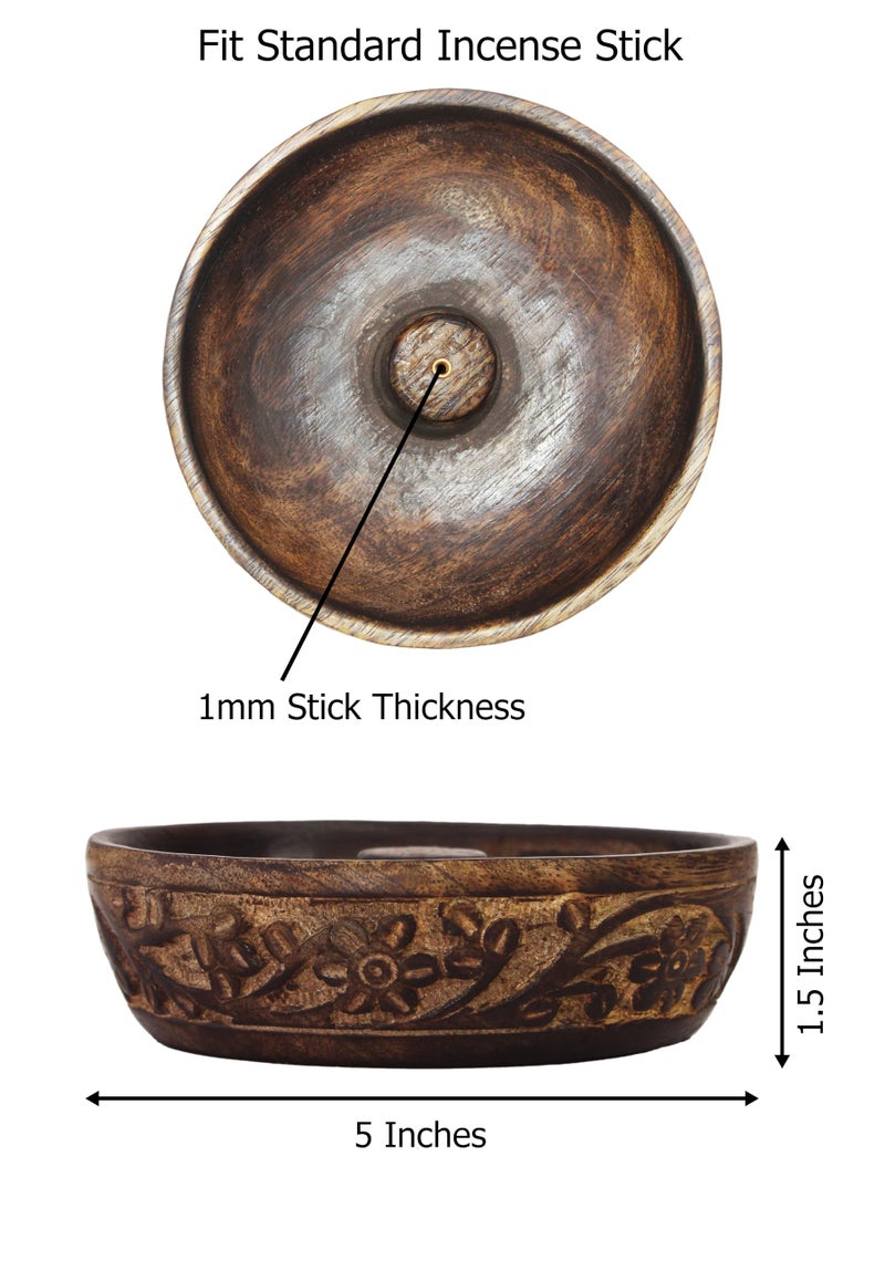 COTTON CRAFT - Wooden Incense Holder - 2 Pack Hand Carved Floral Incense Burner - Ash Catcher Bowl - Incense Sticks Aroma Room Freshener Zen Home DÃ©cor Gift - Yoga Meditation - 5 x 5 x 1.5 - Natural - Image 4