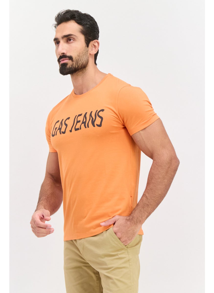 GAS Men Crew Neck Short Sleeves Printed T-Shirt, Orange  - Image 2