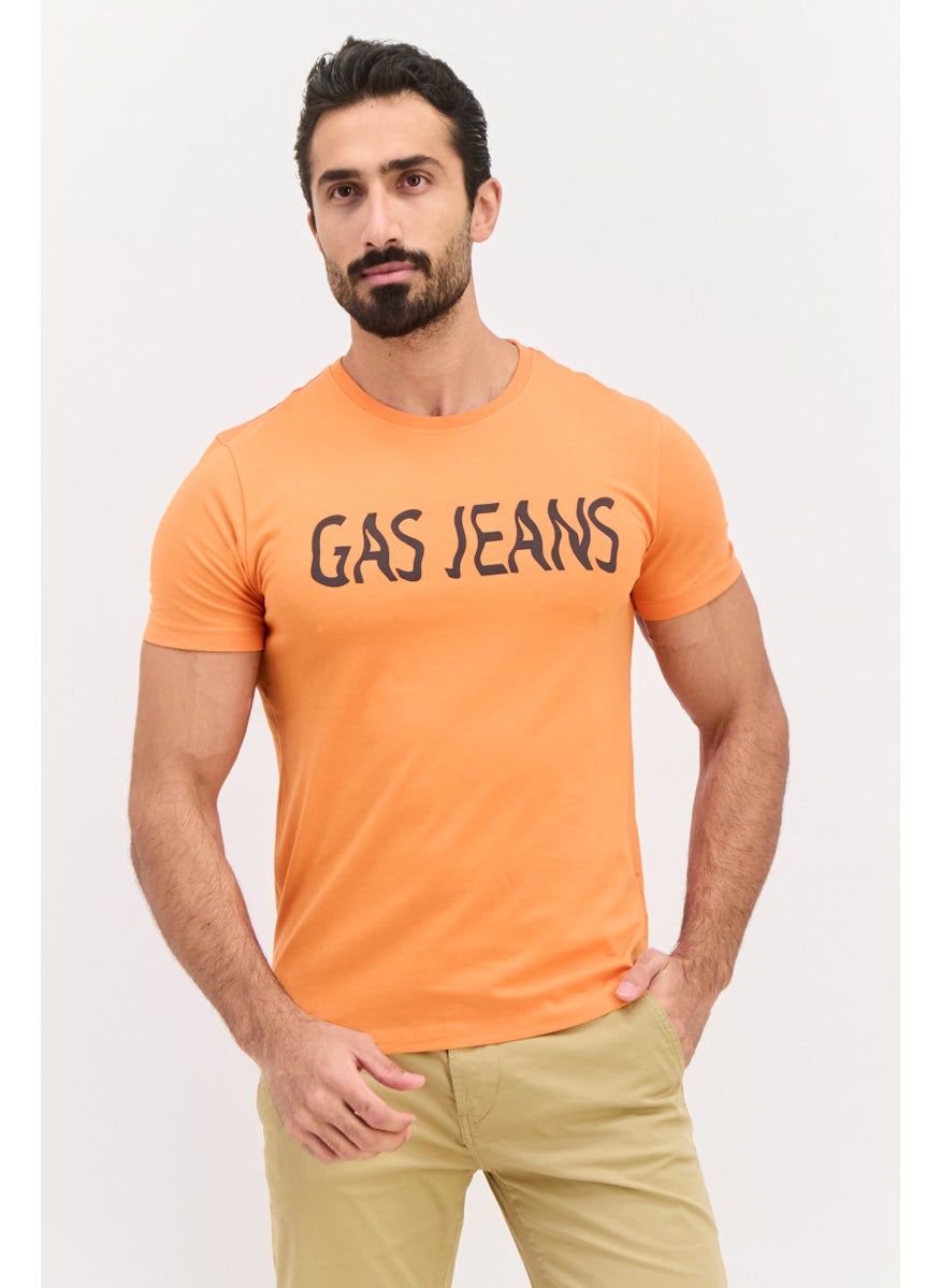 GAS Men Crew Neck Short Sleeves Printed T-Shirt, Orange  - Image 1