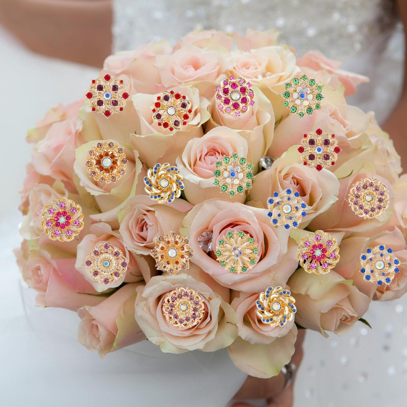 MEEDOZ 12 PCS Gold Plated Small Size Mixed Color Crystal Rhinestone Flower Brooch Pins for Women Crafts Wedding Bouquet Brooches Bulk Set - Image 5