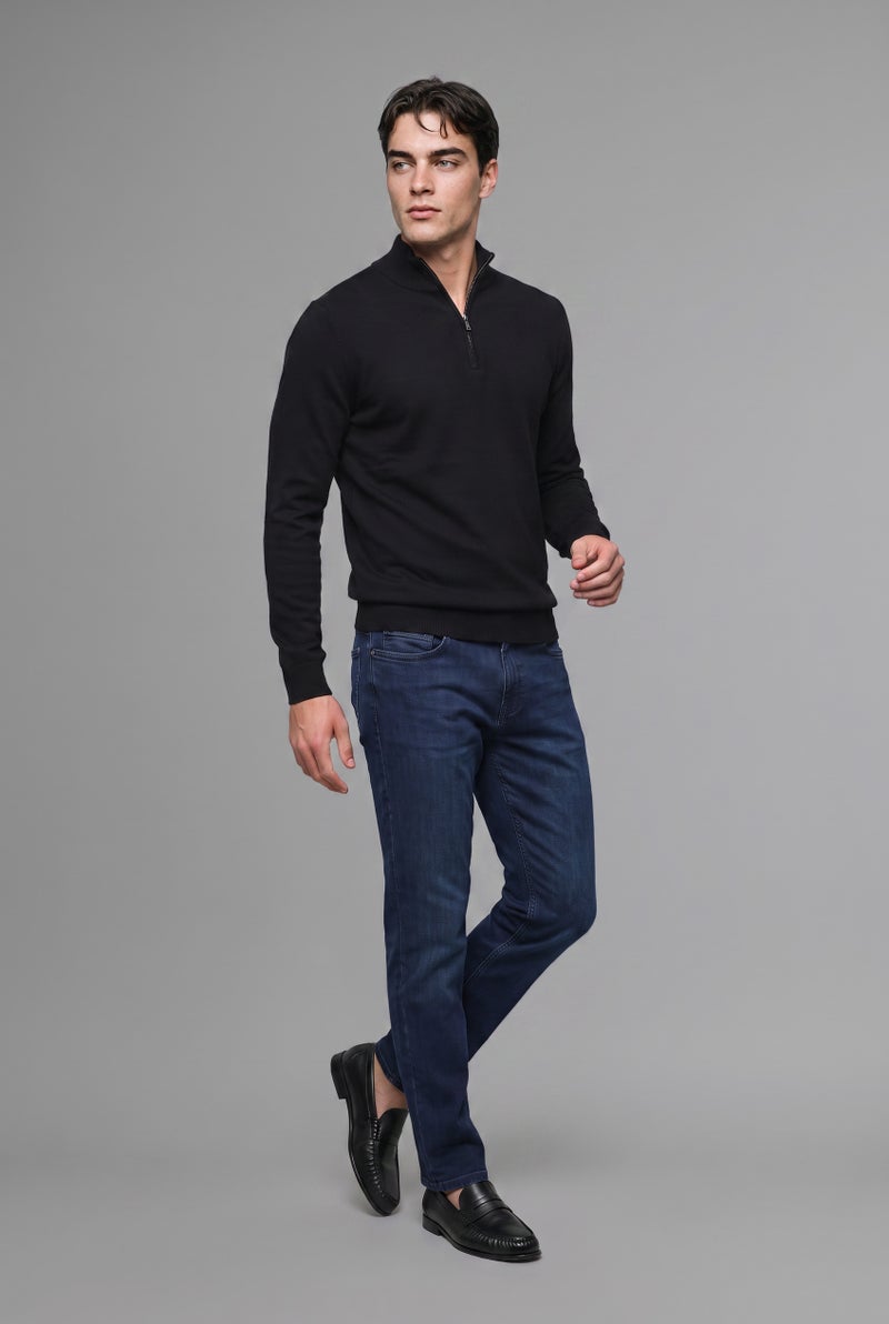 DeFacto Black Man Standard Fit Half-Zip Stand Collar Knit Basic Pullover Casual - Image 1