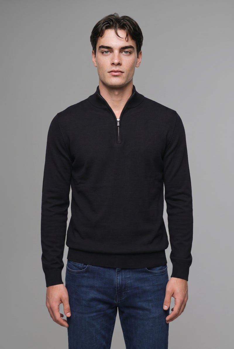 DeFacto Black Man Standard Fit Half-Zip Stand Collar Knit Basic Pullover Casual - Image 2