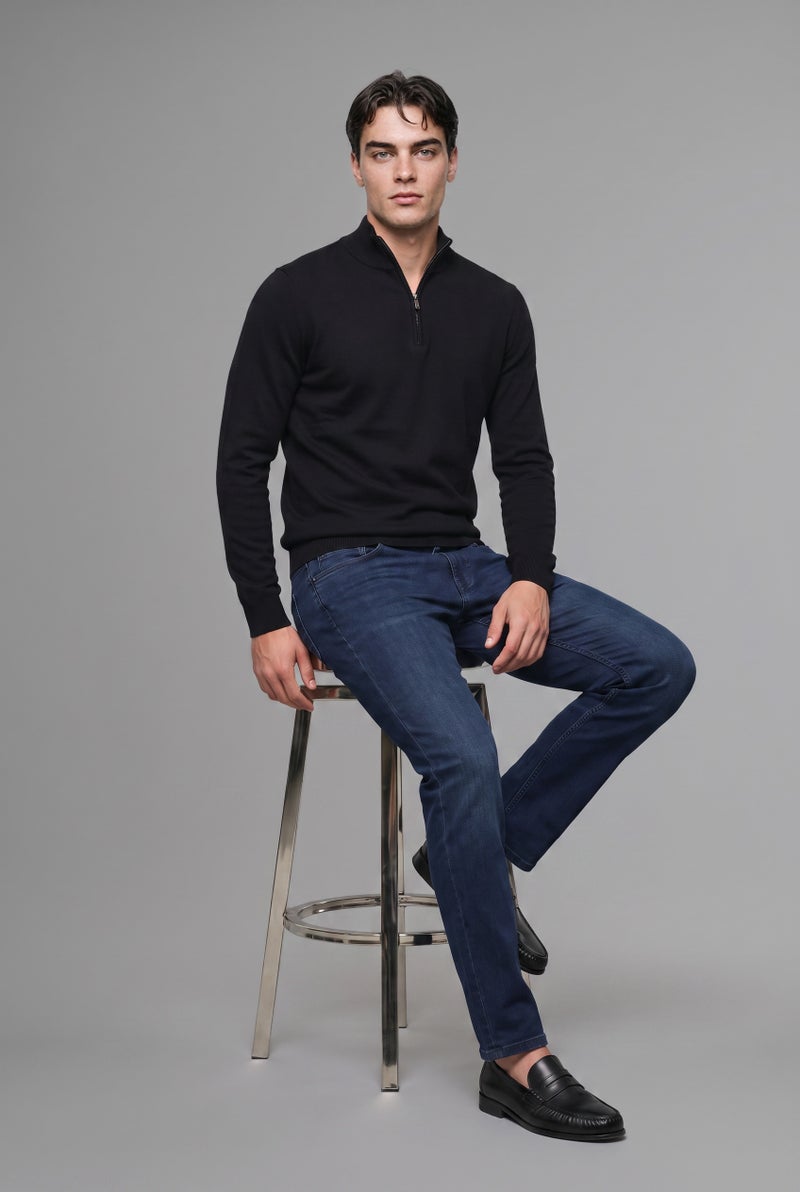 DeFacto Black Man Standard Fit Half-Zip Stand Collar Knit Basic Pullover Casual - Image 5