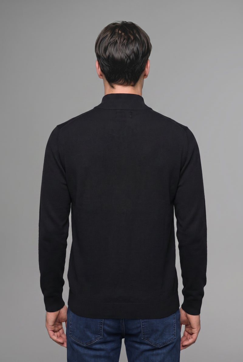 DeFacto Black Man Standard Fit Half-Zip Stand Collar Knit Basic Pullover Casual - Image 4