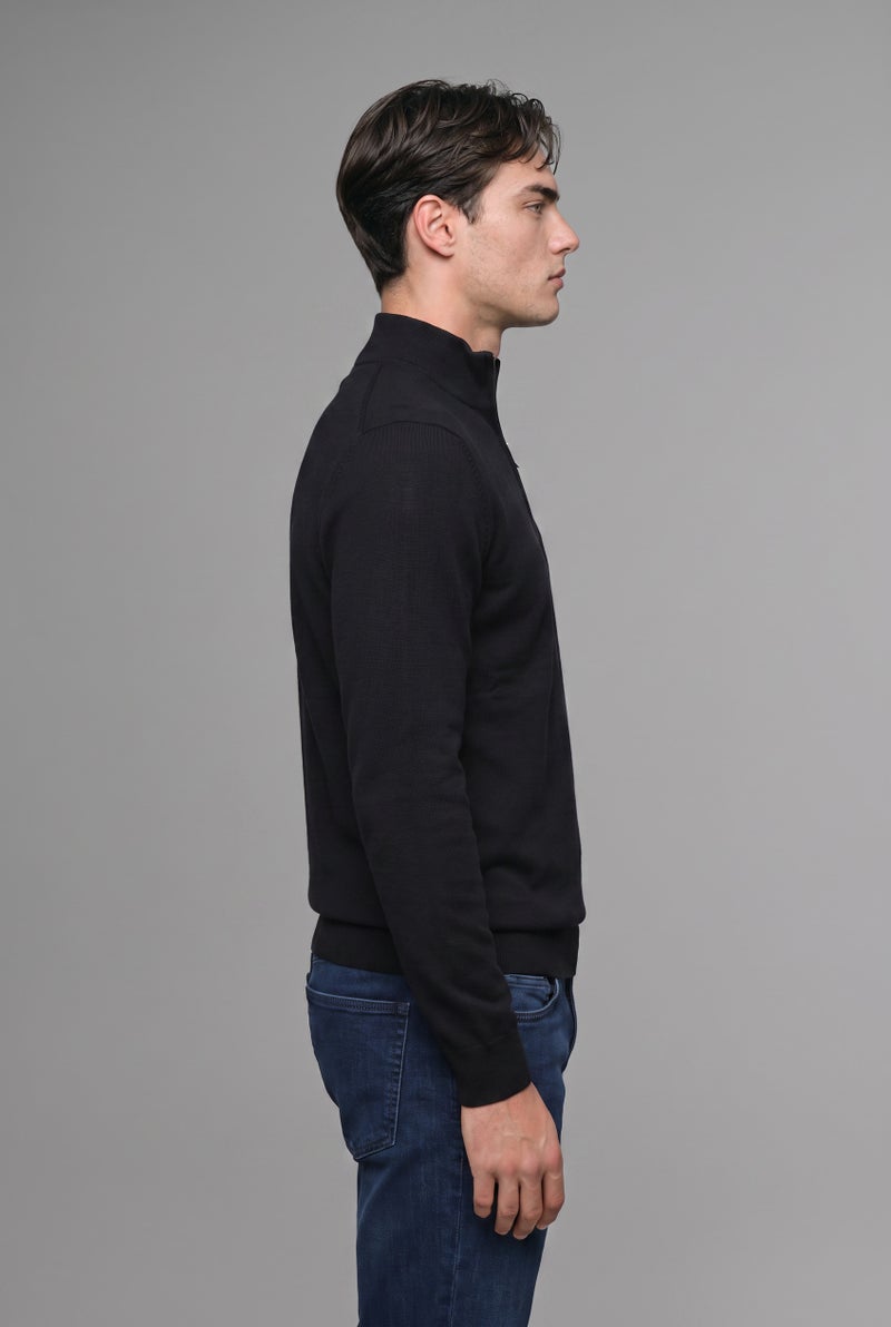 DeFacto Black Man Standard Fit Half-Zip Stand Collar Knit Basic Pullover Casual - Image 3
