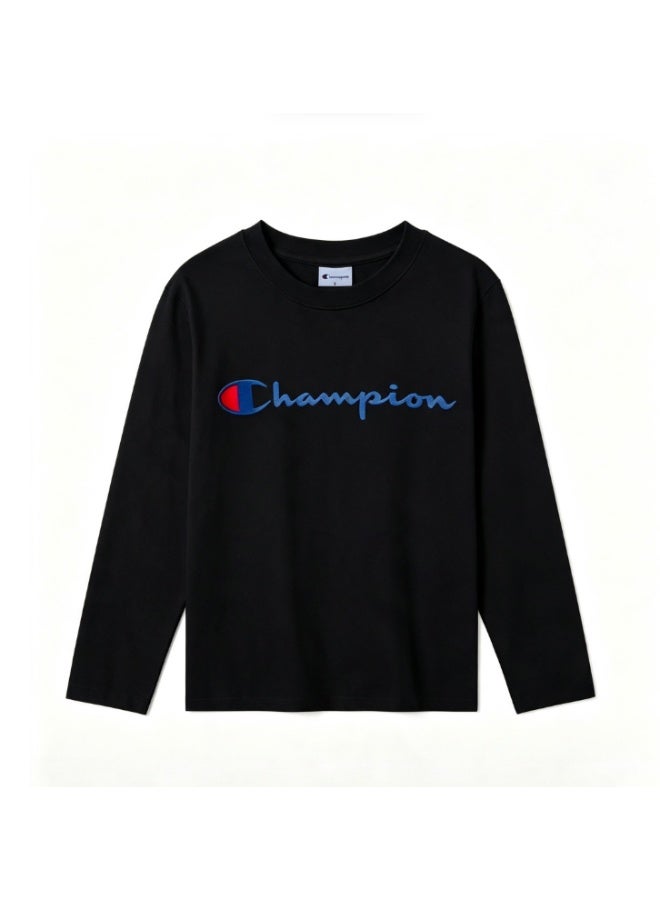 Champion Unisex Crew‑Neck Long Sleeve T‑Shirt Classic Logo Casual Cotton Top Black-S - Image 3