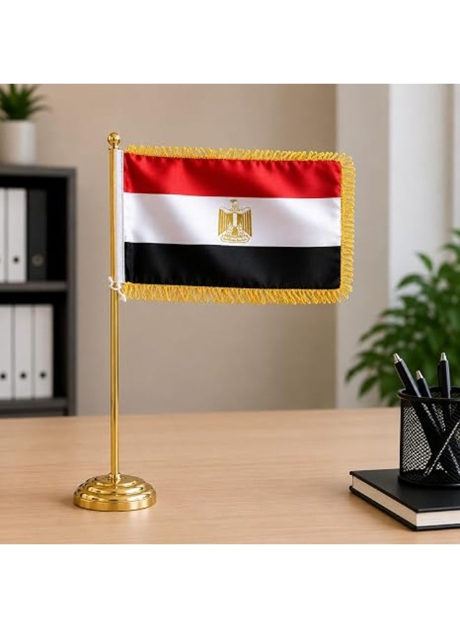 Egypt Desktop Table Flag Gold Felt 18 x 29 cm With 40 cm Metal Pole And Weighted Base Premium National Desk Banner Decorative Office Home Conference Display (GOLD) - Image 4