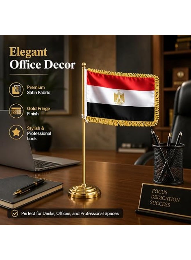 Egypt Desktop Table Flag Gold Felt 18 x 29 cm With 40 cm Metal Pole And Weighted Base Premium National Desk Banner Decorative Office Home Conference Display (GOLD) - Image 3