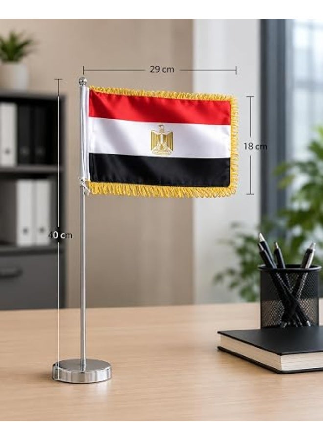 Egypt Desktop Table Flag Gold Felt 18 x 29 cm With 40 cm Metal Pole And Weighted Base Premium National Desk Banner Decorative Office Home Conference Display (GOLD) - Image 2