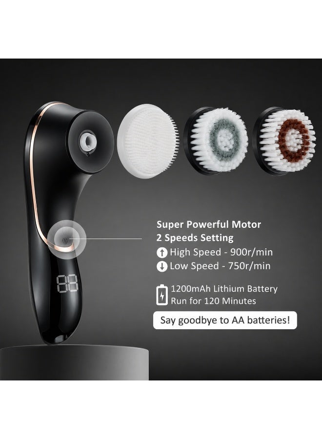 Facial Cleansing Brush 4-in-1, Rechargeable Waterproof Face Scrubber with 4 Brush Heads, 2 Speeds - Image 2