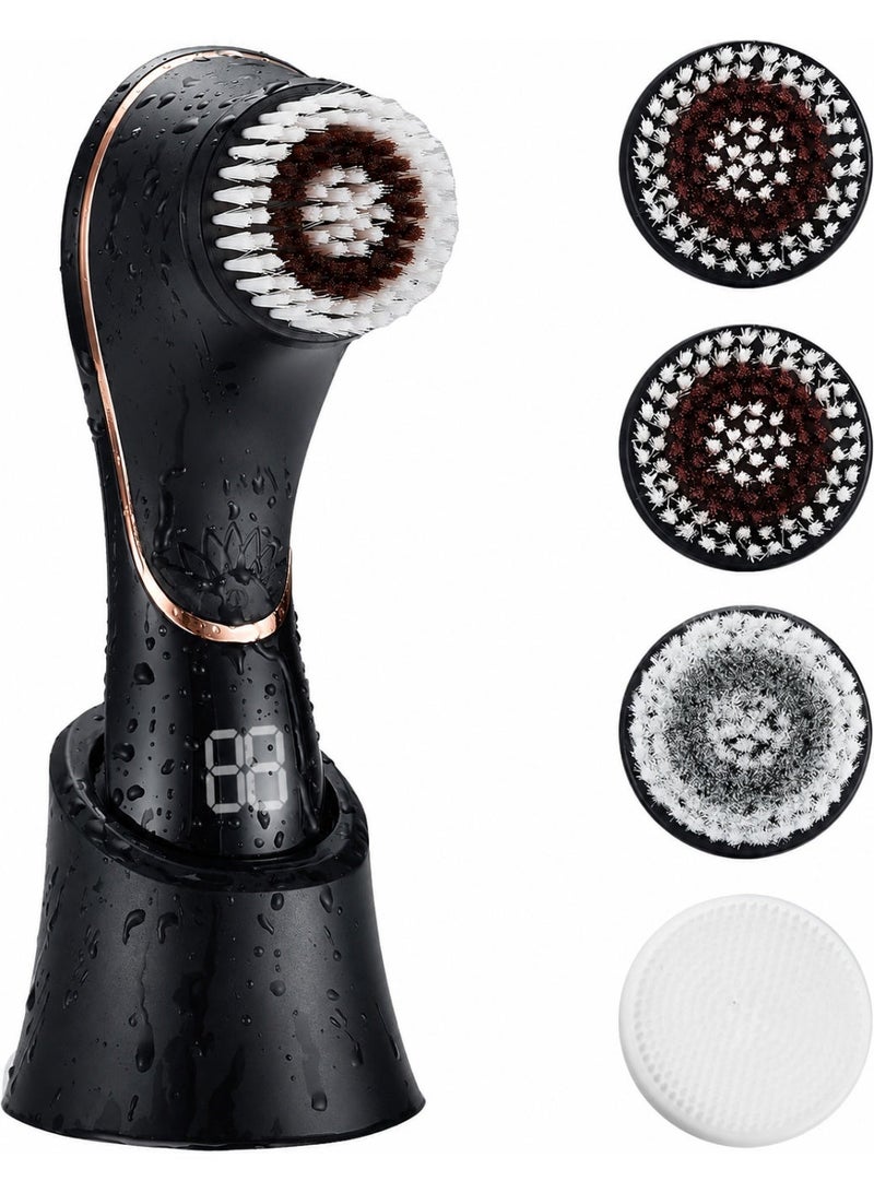 Facial Cleansing Brush 4-in-1, Rechargeable Waterproof Face Scrubber with 4 Brush Heads, 2 Speeds - Image 1