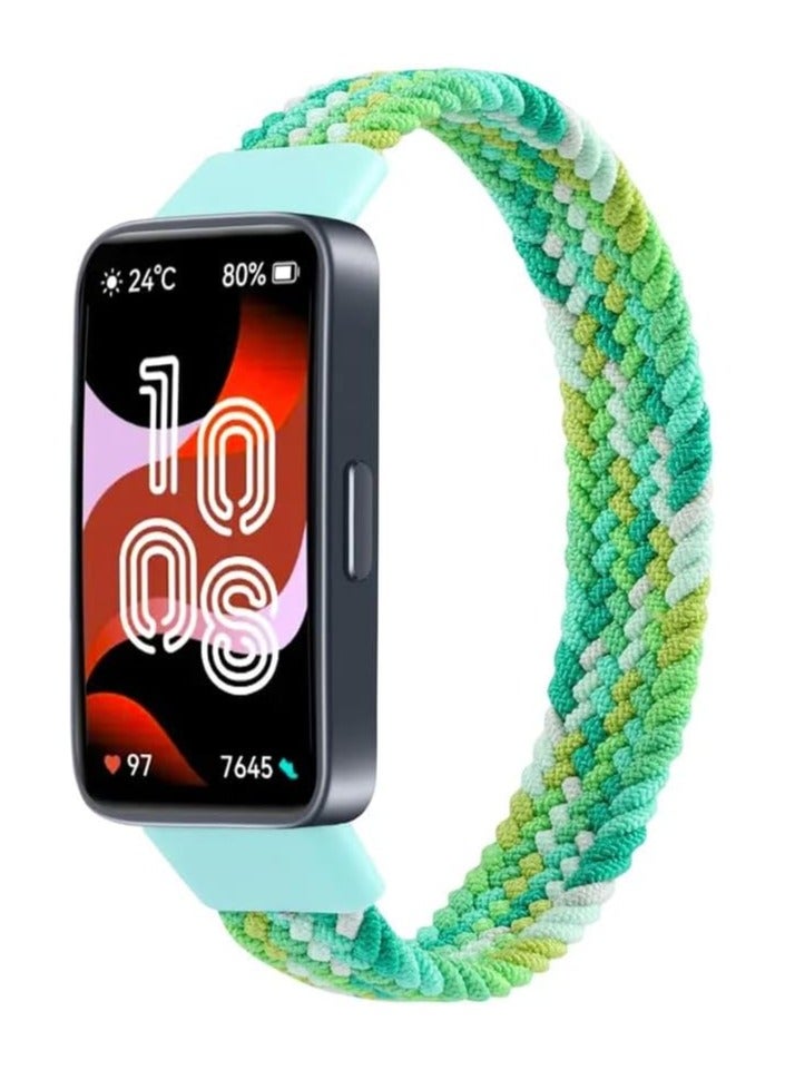 Braided Strap Compatible with for Huawei Band 9/8 Replacement Belt Watchband, Woven Nylon Elastic Huawei Band 8/9 Small Size (colorful Green) 