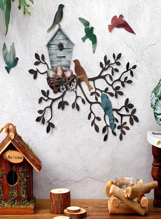 Tatuo Bird Wall Decor Metal Birdhouse Wall Art Hanging Metal Tree Leaf Wall Decor for Indoor Outdoor Garden Yard Fence Park Home - Image 4