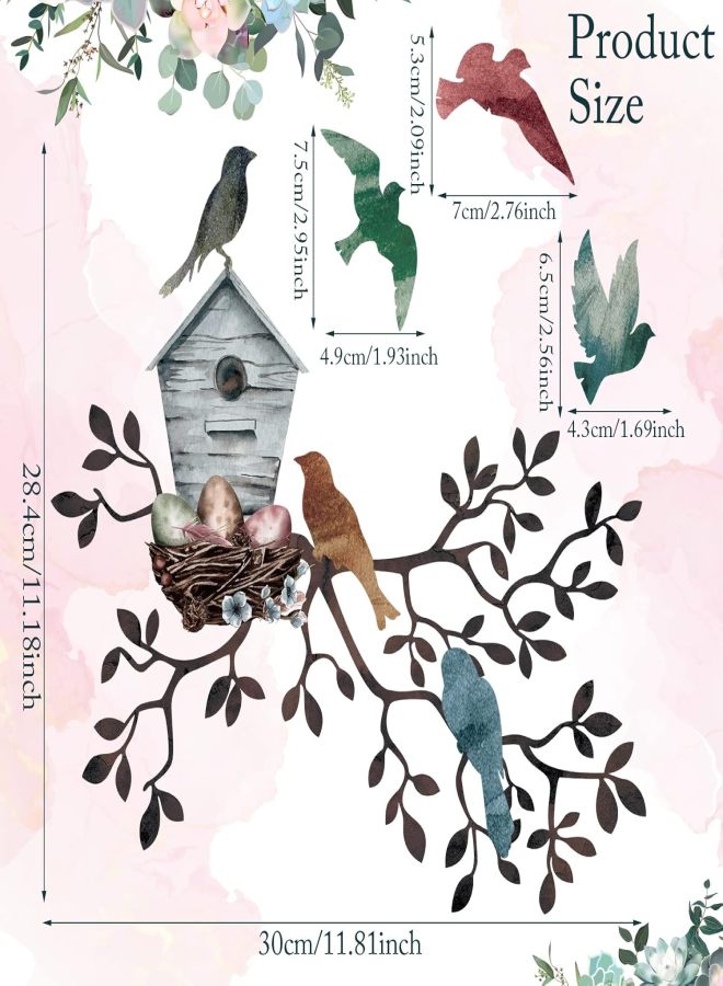 Tatuo Bird Wall Decor Metal Birdhouse Wall Art Hanging Metal Tree Leaf Wall Decor for Indoor Outdoor Garden Yard Fence Park Home - Image 3