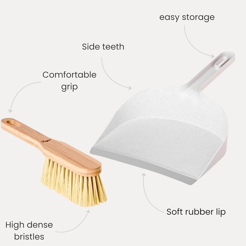 Vigar Zeroline Mini Bamboo Broom with Dustpan Combo Set Small Dust Pan and Brush Set for Dust Pet Hair Car and Crumb House Kitchen Broom Gray - Image 3