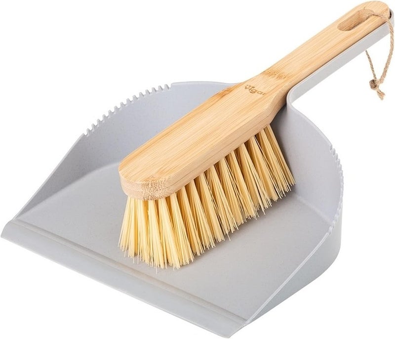 Vigar Zeroline Mini Bamboo Broom with Dustpan Combo Set Small Dust Pan and Brush Set for Dust Pet Hair Car and Crumb House Kitchen Broom Gray - Image 1