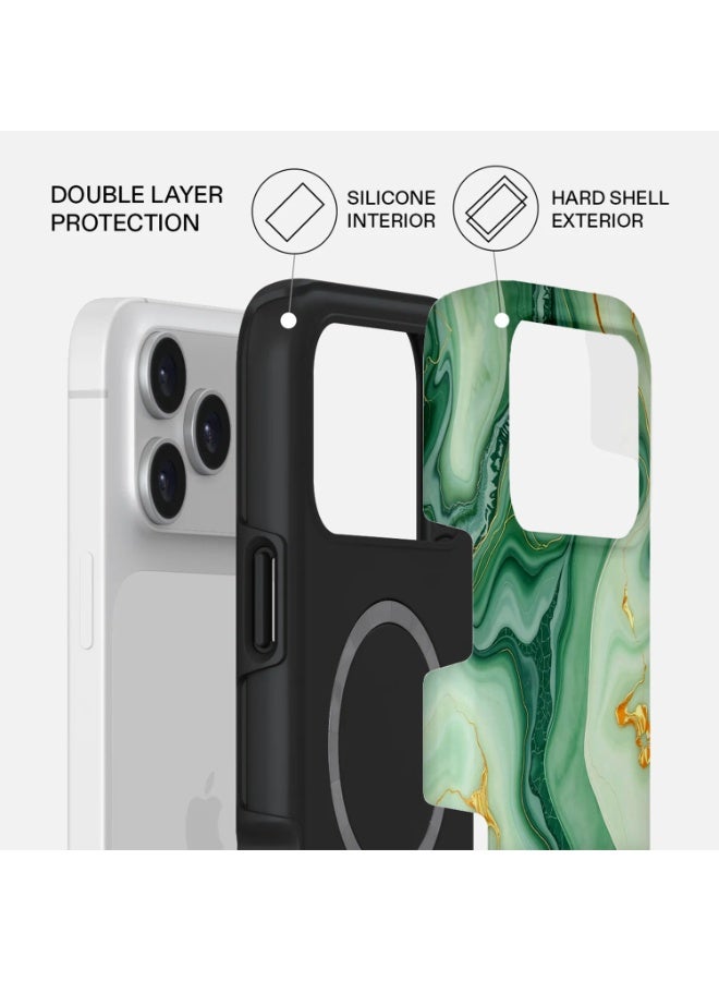 Mobcos iPhone 17 Pro Emerald Flow Premium Case Compatible with Hybrid Dual-Layer Hard Shell + Silicone Protection - Scratch-Resistant Shockproof Mobile Cover - Image 2