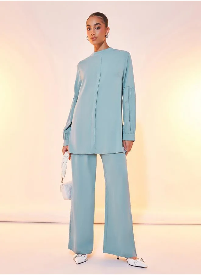 Take Two Round Neck Solid Blouse & Pant Co-Ord