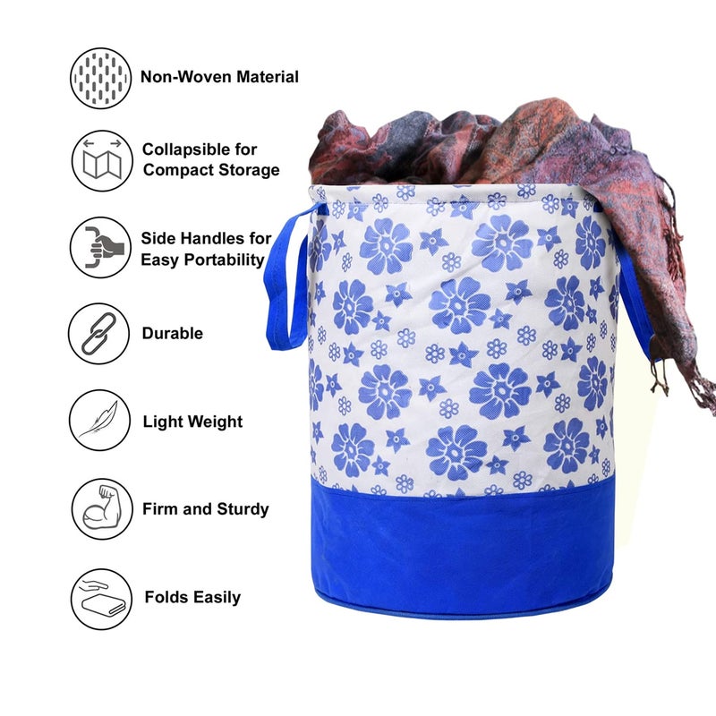 SKYLII Waterproof Canvas Laundry BagHamperMetalic Printed With HandlesFoldable Bin 45 Liter Capacity PACK OF 2 Blue - Image 4