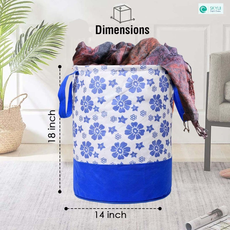SKYLII Waterproof Canvas Laundry BagHamperMetalic Printed With HandlesFoldable Bin 45 Liter Capacity PACK OF 2 Blue - Image 5