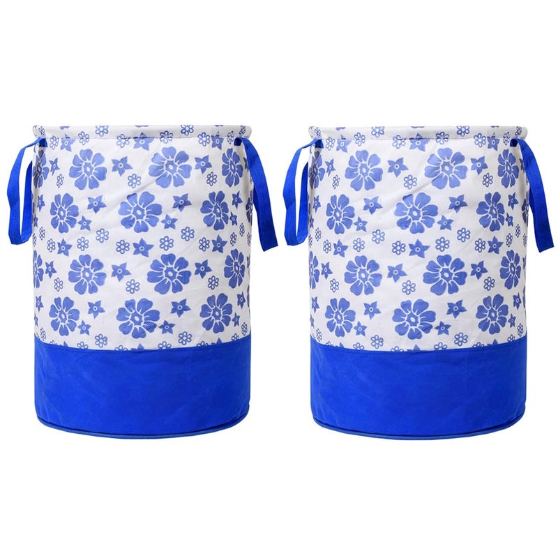 SKYLII Waterproof Canvas Laundry BagHamperMetalic Printed With HandlesFoldable Bin 45 Liter Capacity PACK OF 2 Blue - Image 1