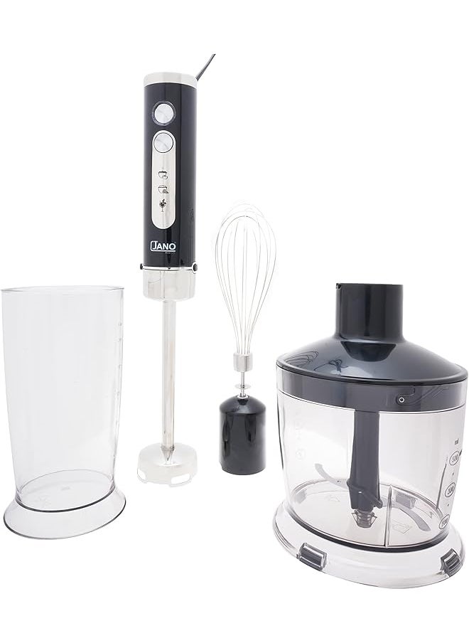 Jano 300W Electric Hand Blender 4 In 1 With Whisk Chopper Cup Stainless Steel Blade Black Transparent E02420 2 Years  - Image 2