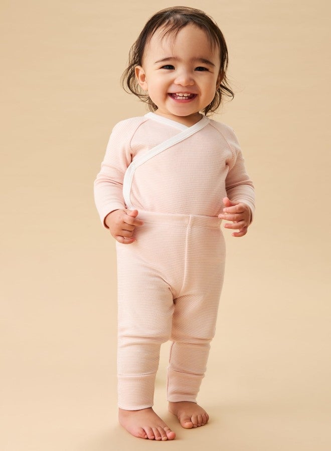 MORI Baby Luxurious Leggings in Blush Stripe with Elasticated Waist - Breathable Everyday Organic Bottoms - Newborn - Image 4