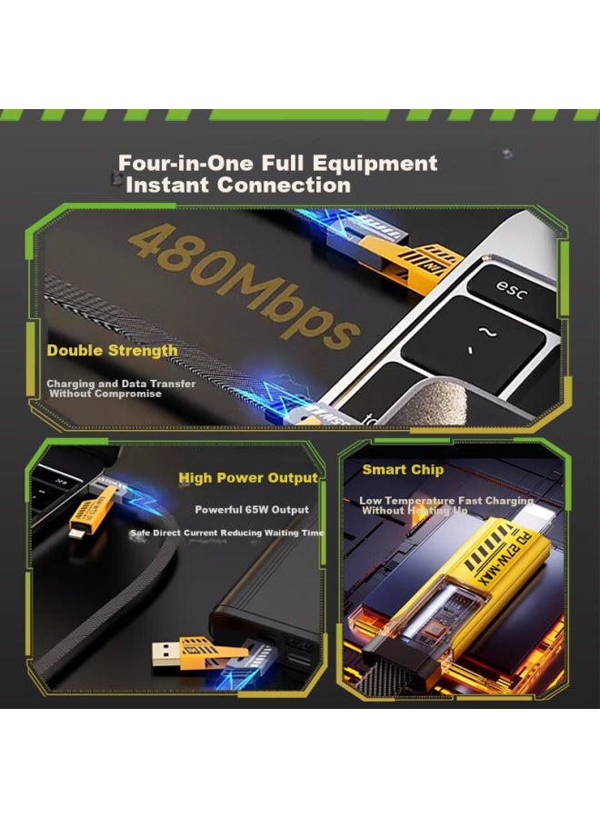 MSSM In-1 Data Cable Mech Armor Multi-function Data Cable Braided Line Pd65w Fast Charge Compatible With Apple 16 Xiaomi Huawei Mate60 Tablet Charging Cable 1m - Image 4